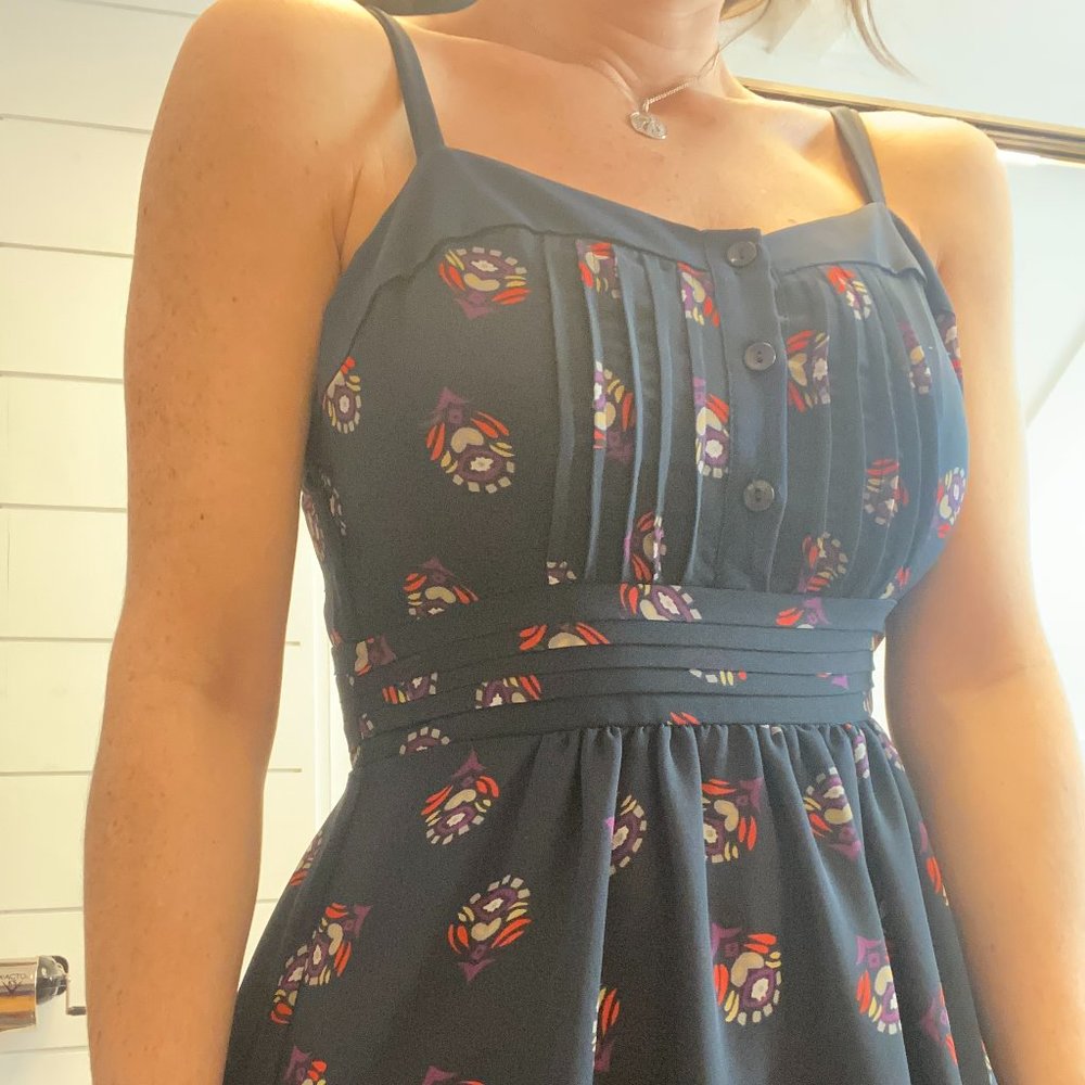 Navy Blue Dress - 0 - Flower Pattern